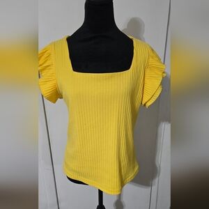 Yellow Ruffled Sleeve Ribbed Top Sz XL